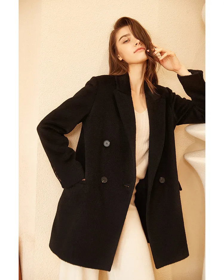 Hot selling customized design ladies winter and autumn double breasted cashmere wool alpaca Coat women