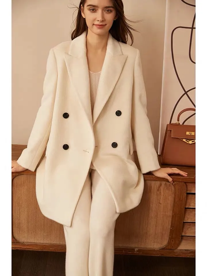 Hot selling customized design ladies winter and autumn double breasted cashmere wool alpaca Coat women