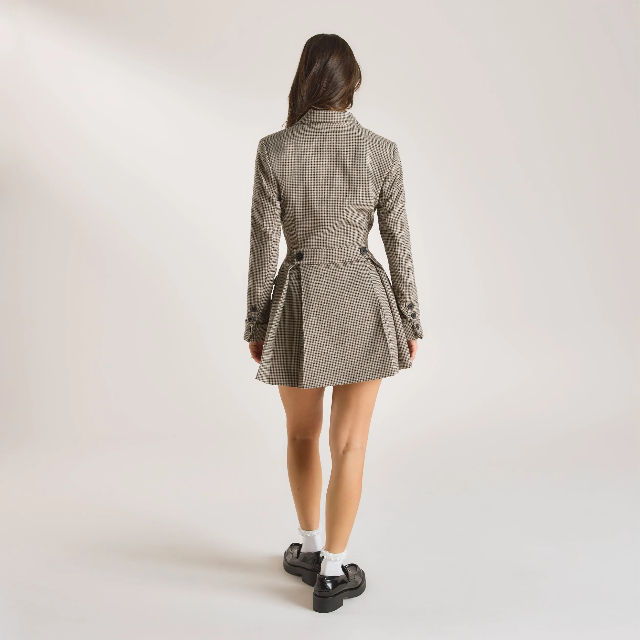 Houndstooth Blazer Dress - Brown