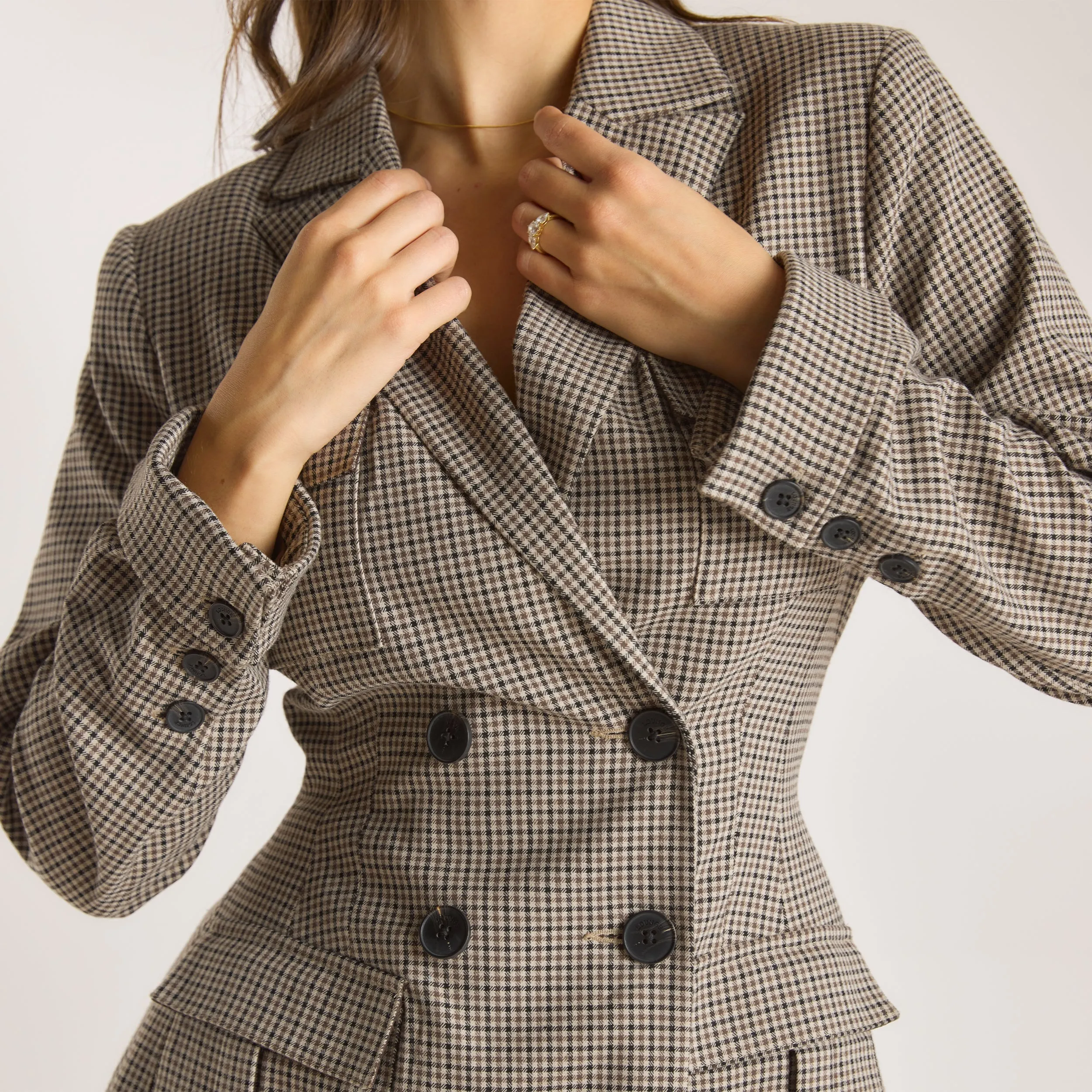 Houndstooth Blazer Dress - Brown