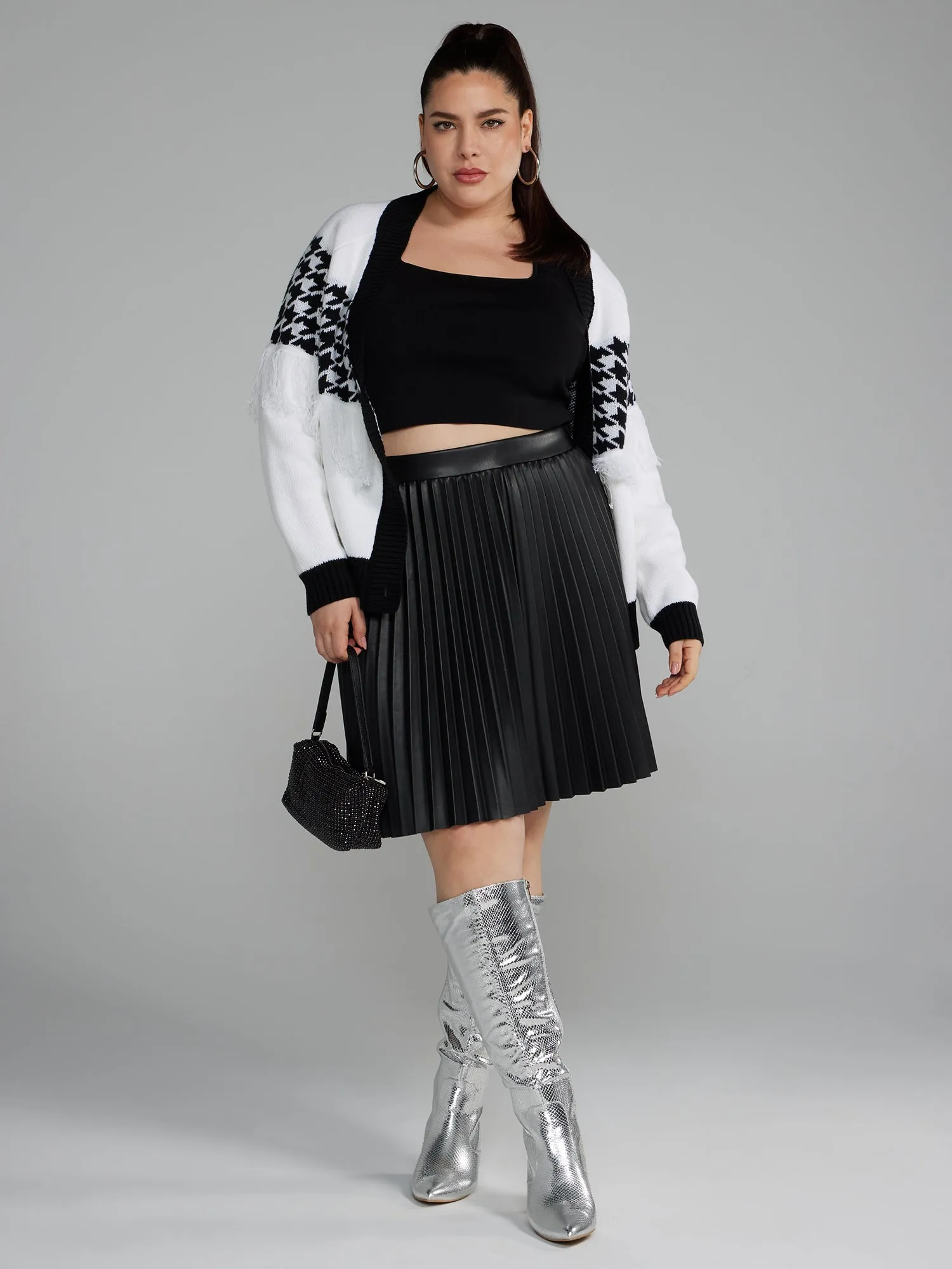 Houndstooth Fringe Detail Cardigan