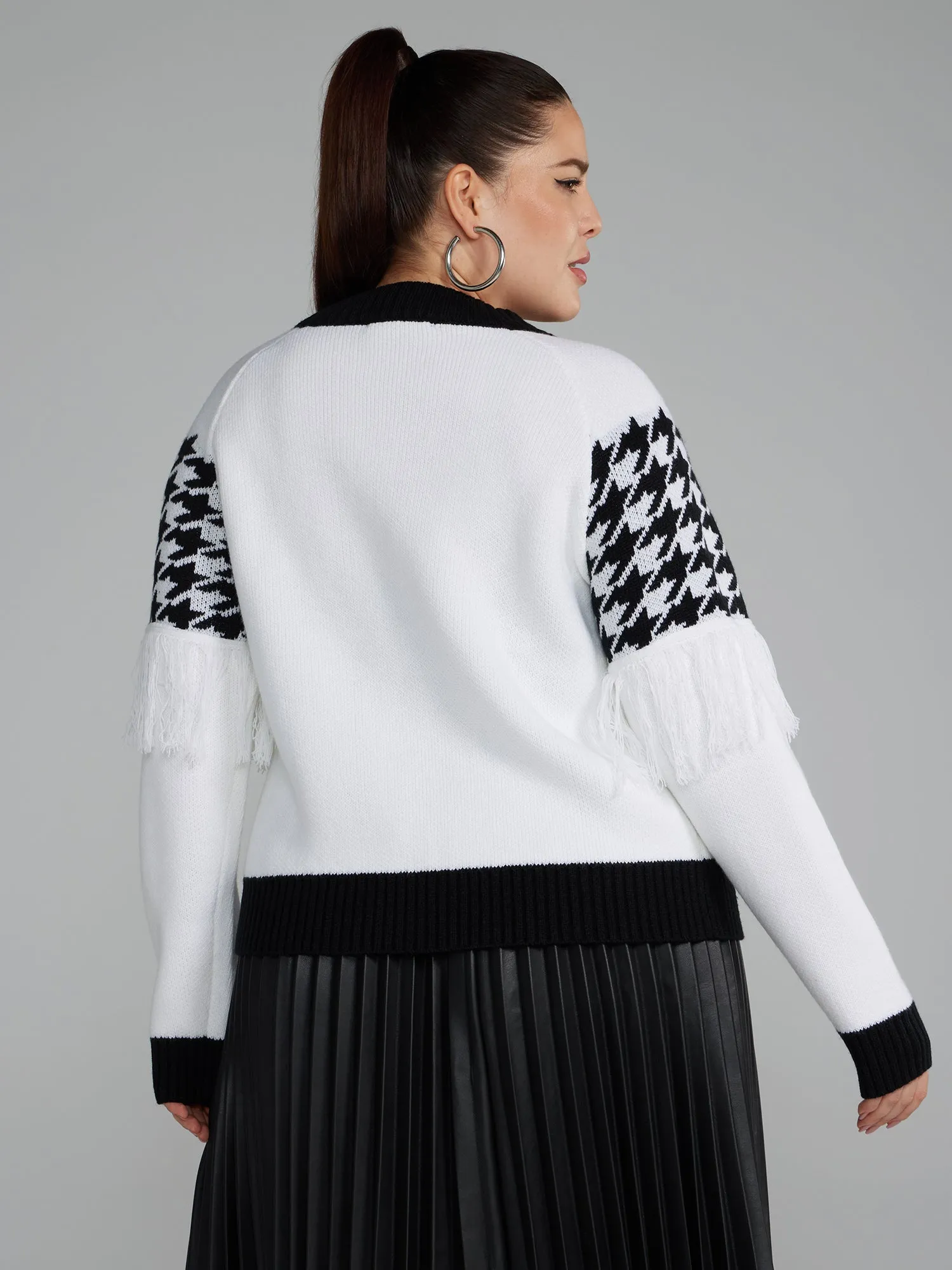Houndstooth Fringe Detail Cardigan