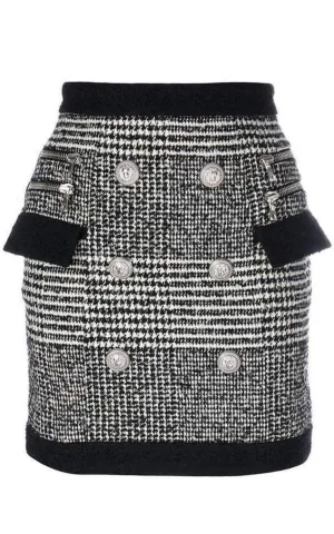 Houndstooth High-Rise Wool-Blend Mini Skirt