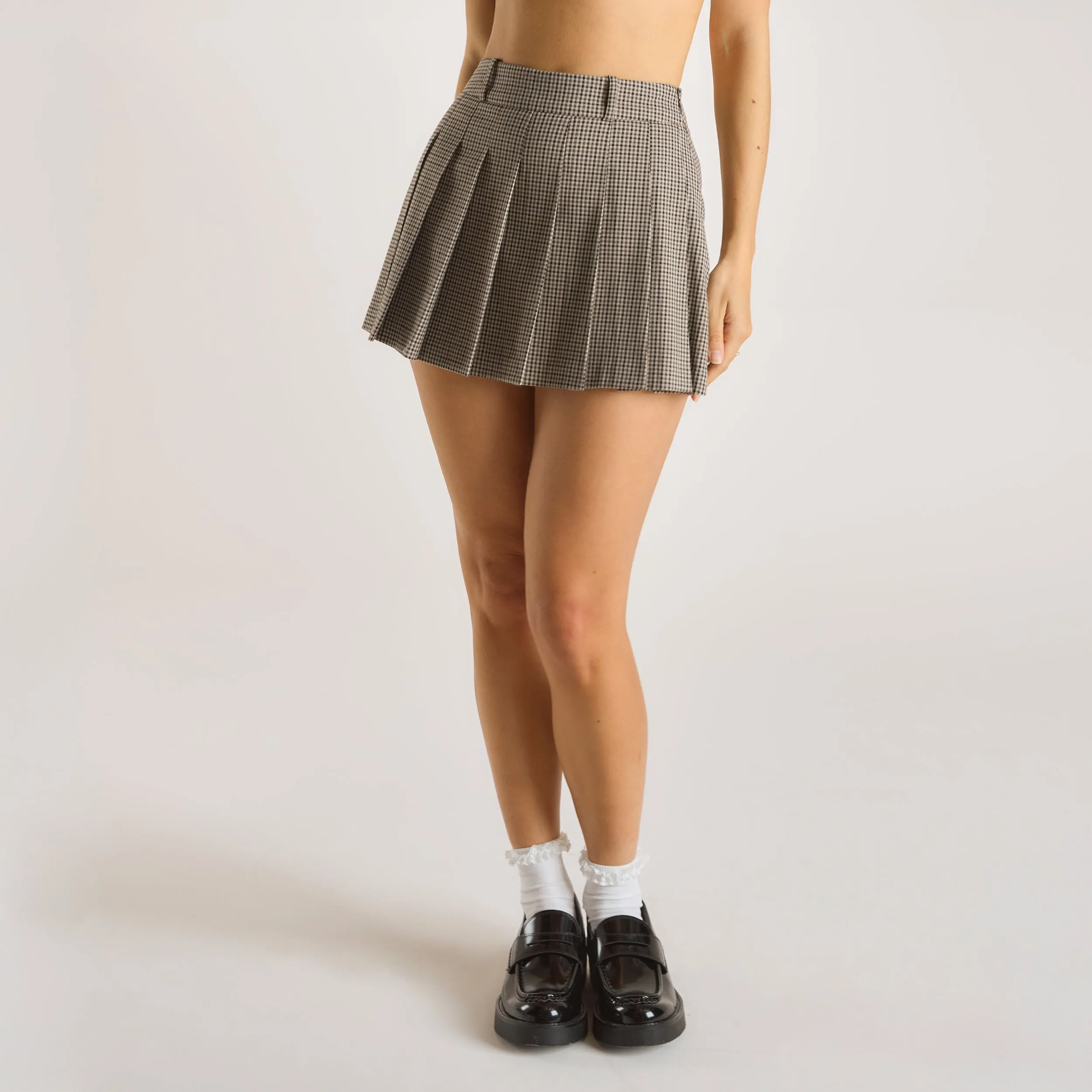 Houndstooth Mini Skort - Brown