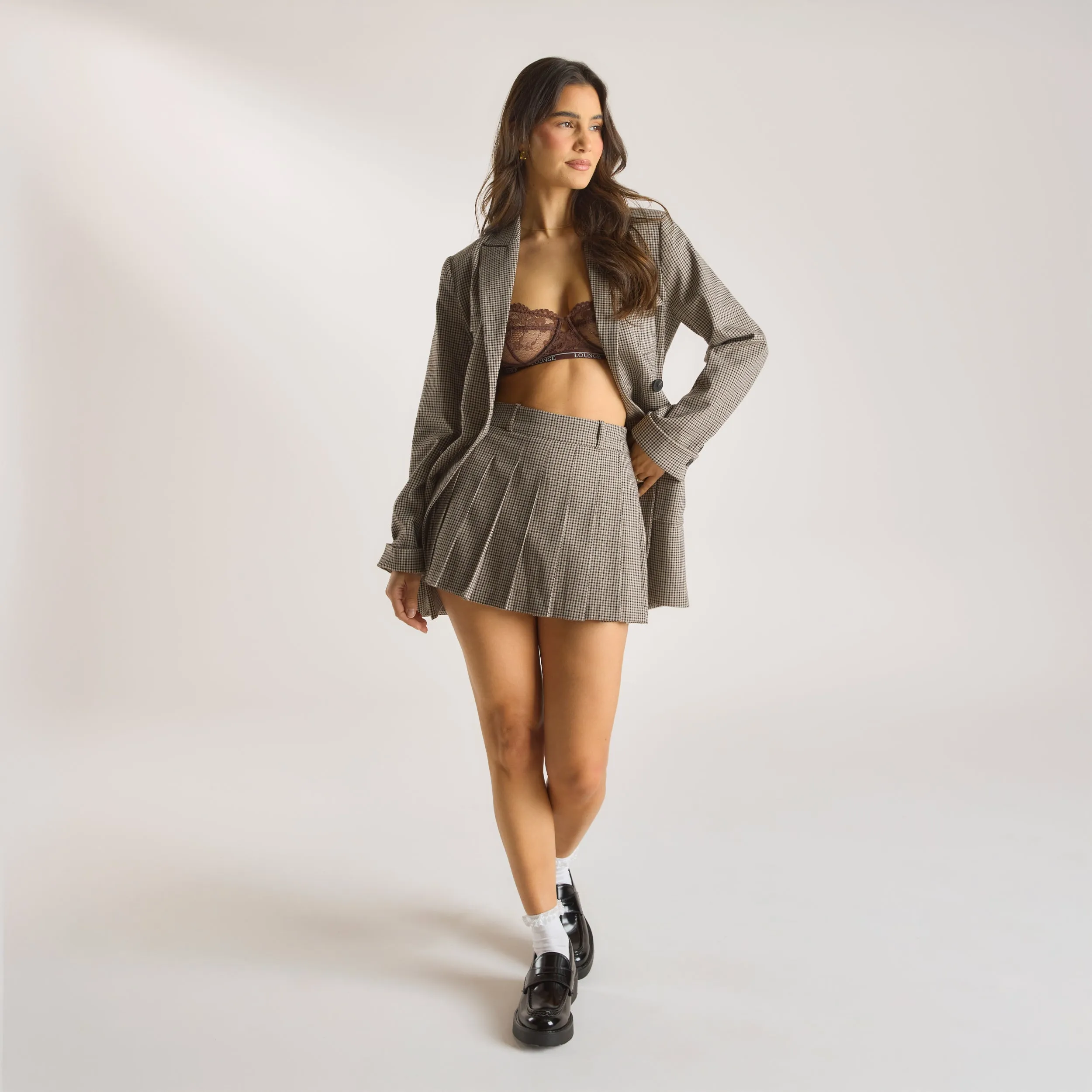 Houndstooth Mini Skort - Brown