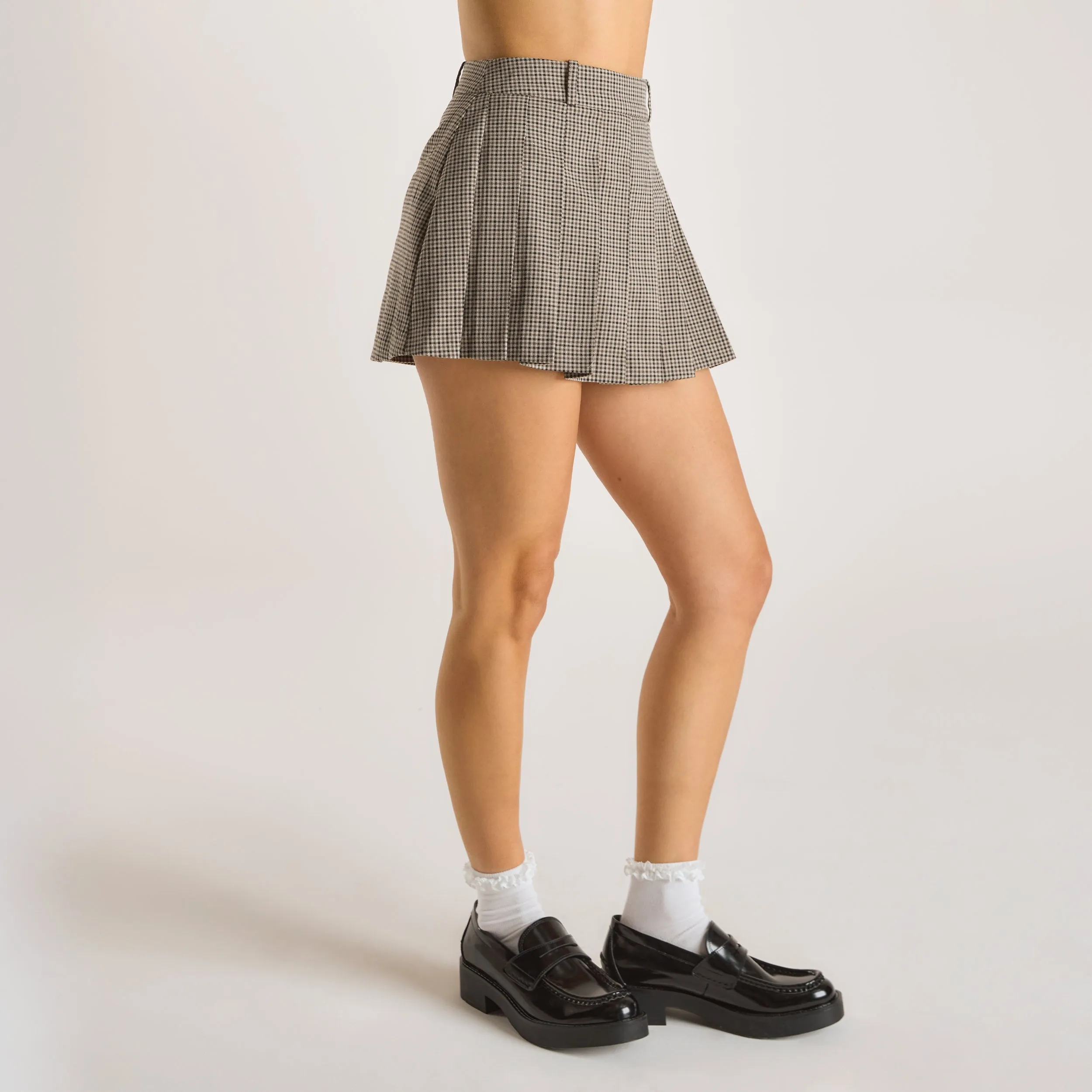 Houndstooth Mini Skort - Brown