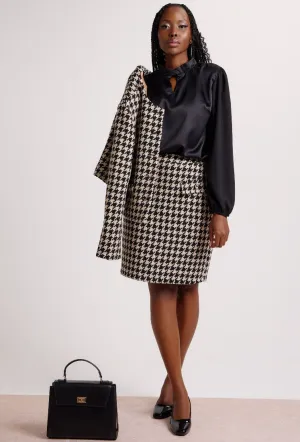Houndstooth Pencil Skirt - Black/Beige