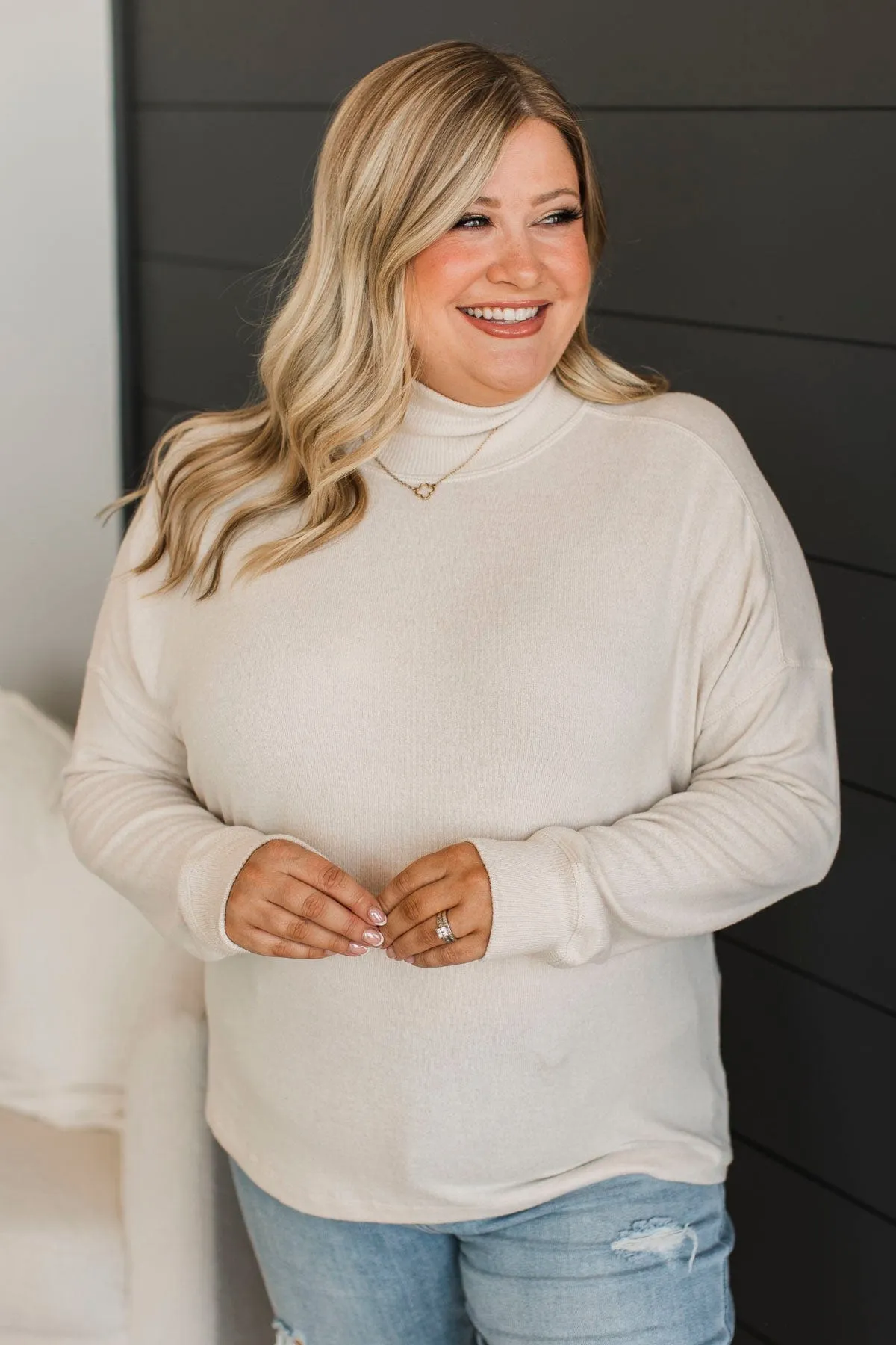 In The City Turtleneck Top- Light Oatmeal