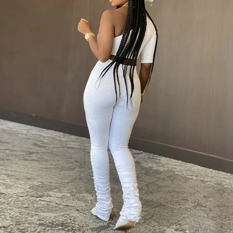 Irregular Cold Shoulder High Waist Suit Set
