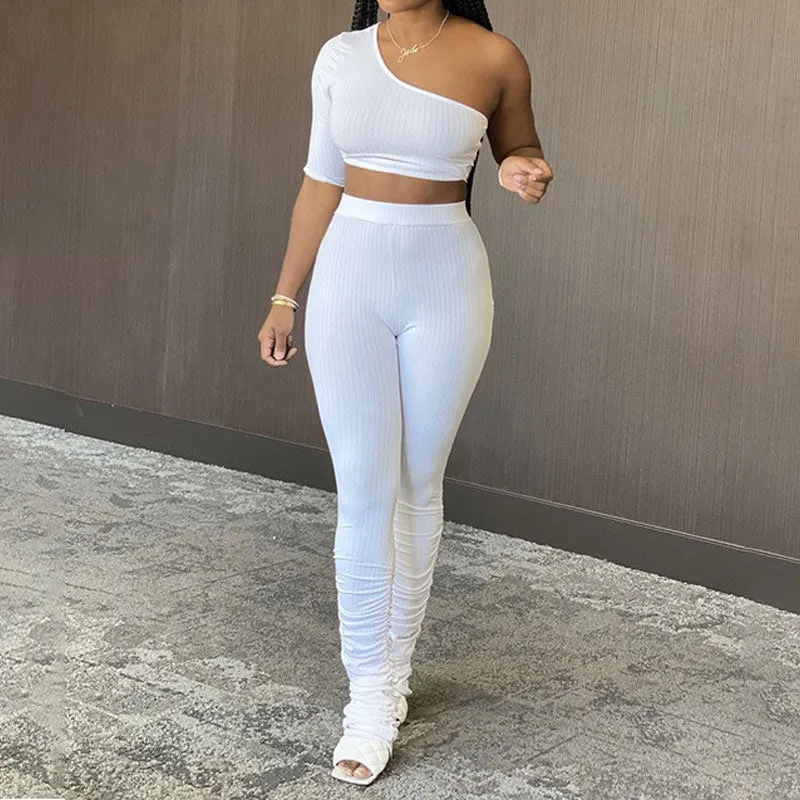 Irregular Cold Shoulder High Waist Suit Set