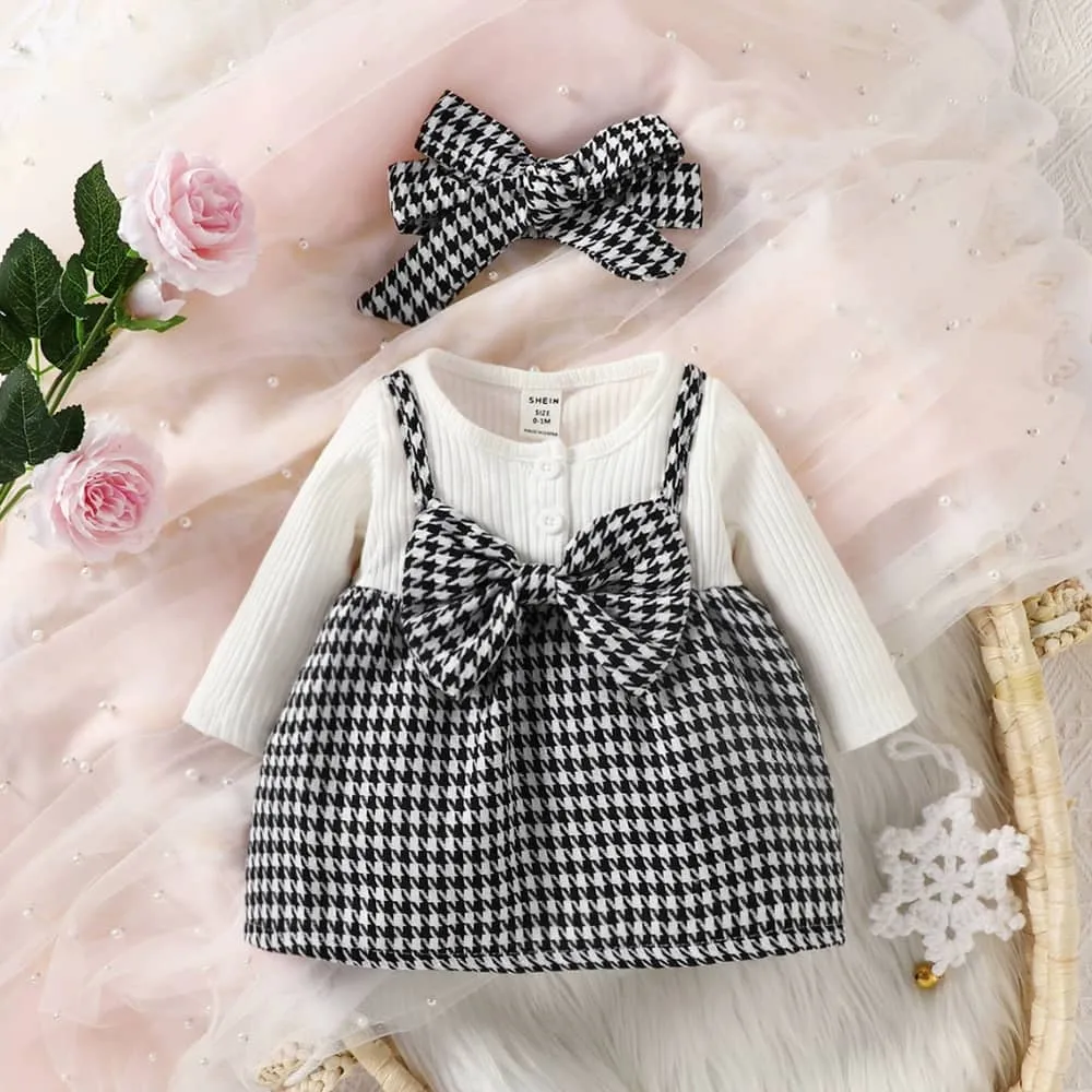 Isabel Bow & Button Dress/Headband