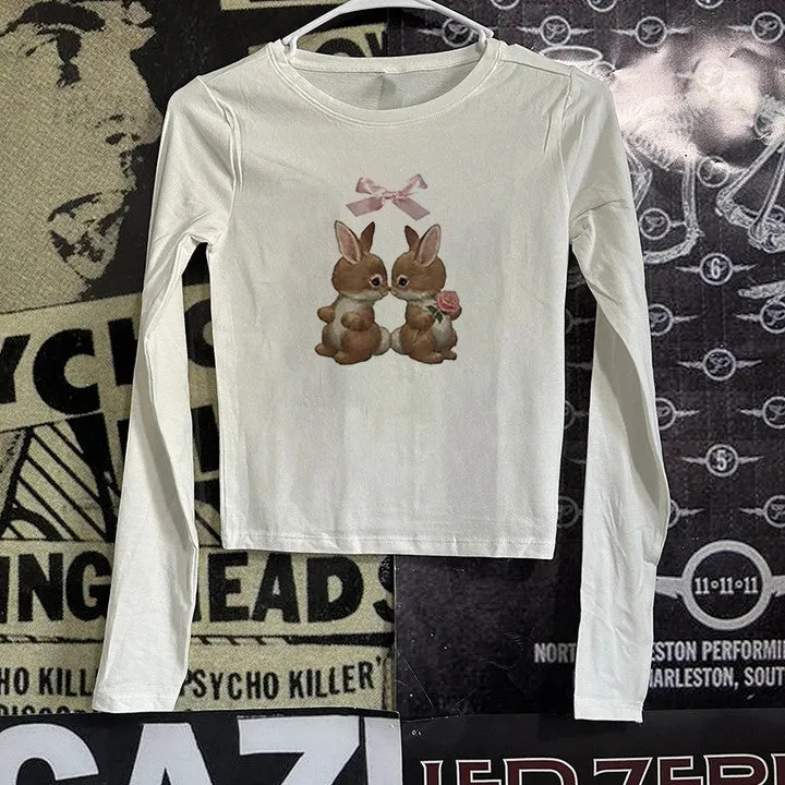 JazzHer High Street Y2k Turtleneck T-shirt Grunge Aesthetics Patchwork Tops Vintage Print Long 90s Sleeve Sweetie Tshirt Harajuku tops