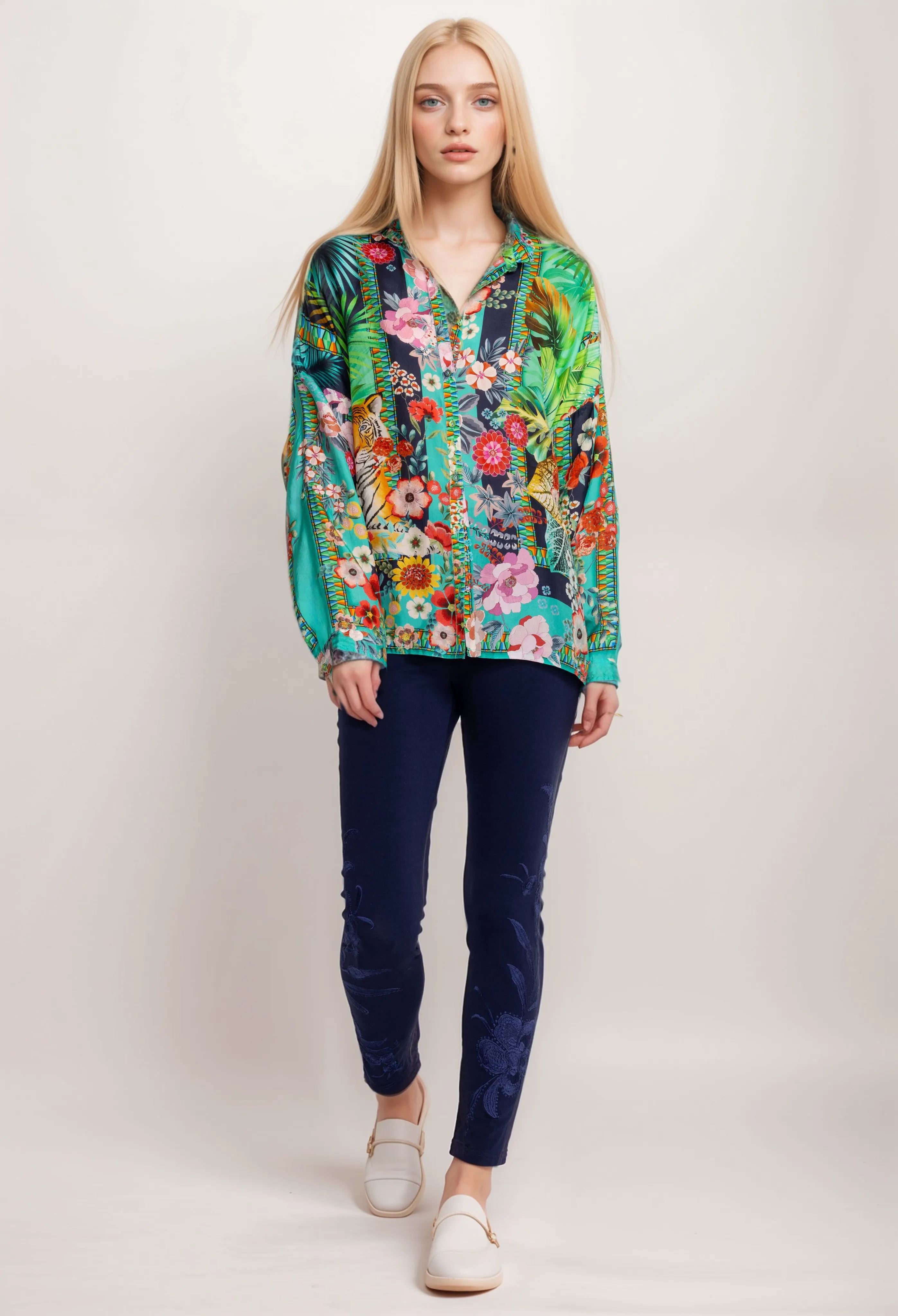 Johnny Was Libbi Tonal Floral Embroidered Legging R62424 *