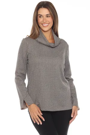 Joseph Ribkoff Black/Multi Houndstooth Size Zip Turtleneck Top 244074