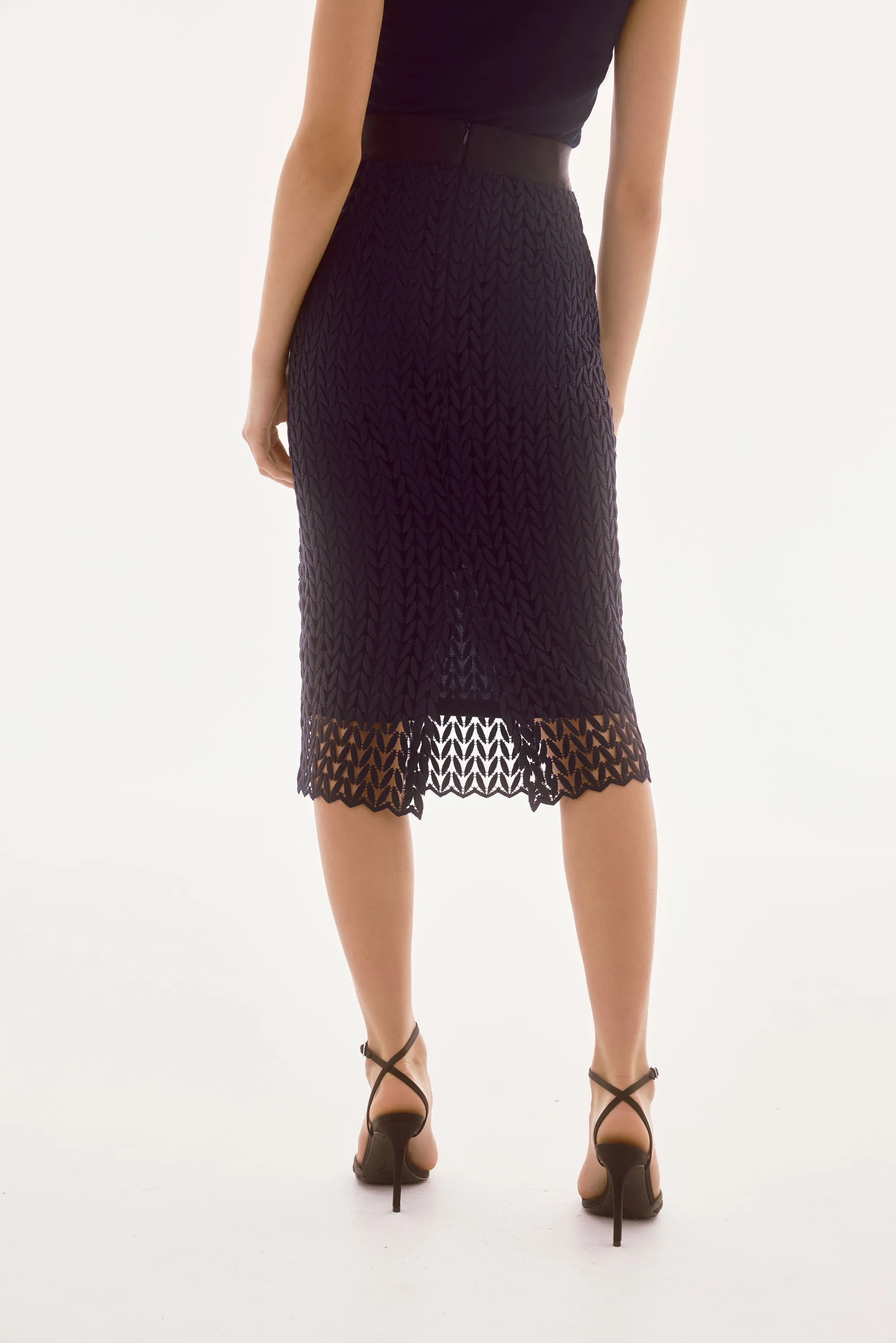 Joseph Ribkoff Midnight Blue Guipure Lace Pencil Skirt Style 251755