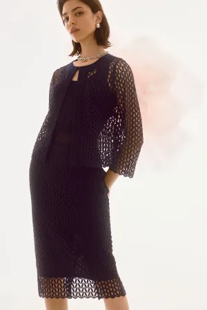 Joseph Ribkoff Midnight Blue Guipure Lace Pencil Skirt Style 251755