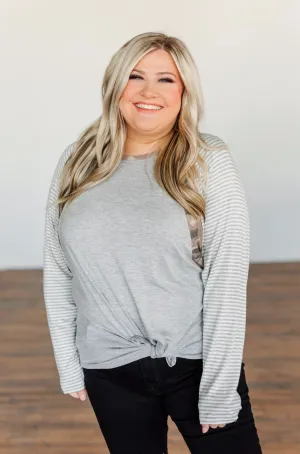 Just Around The Bend Color Block Top- Grey & Camo