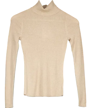 Karen Millen Pink Lurex Merino Wool Blend Turtleneck Top UK XS