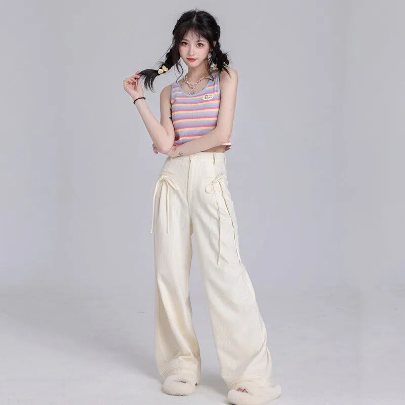 Kawaii Sweet Pink High-Waisted Straight Pants