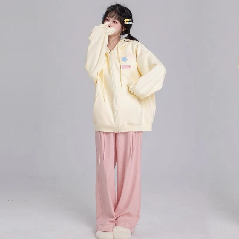 Kawaii Sweet Pink High-Waisted Straight Pants