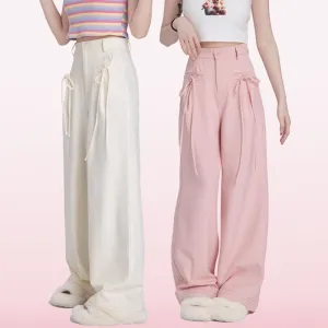 Kawaii Sweet Pink High-Waisted Straight Pants