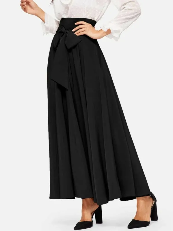 Knot Front Zip Back Flare Skirt