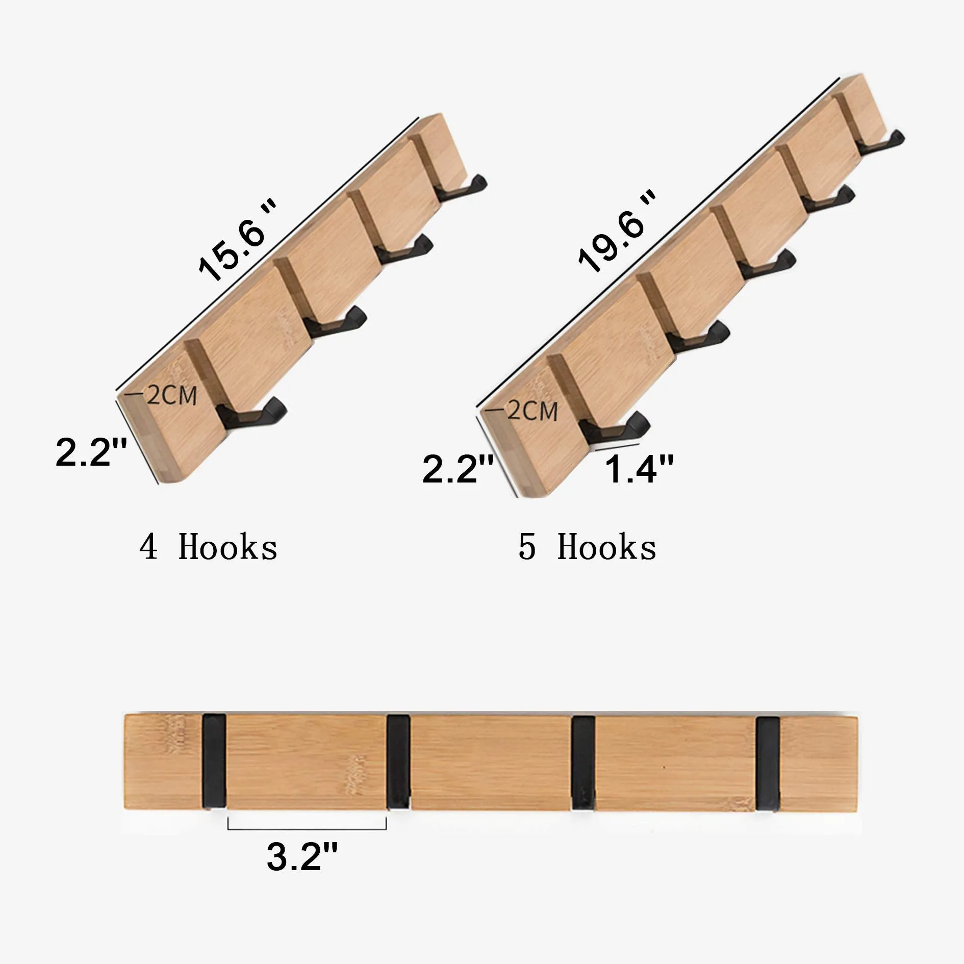KYSMOTIC Modern Wood Coat Rack - 2 Pack - Wall Mounted - 4 Folding Hooks – Modern, Sleek Space-Saving - for Small Space