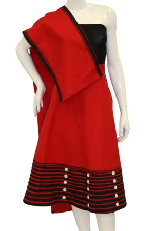 Ladies 2pc Traditional Wrap Skirt And Doek-Red