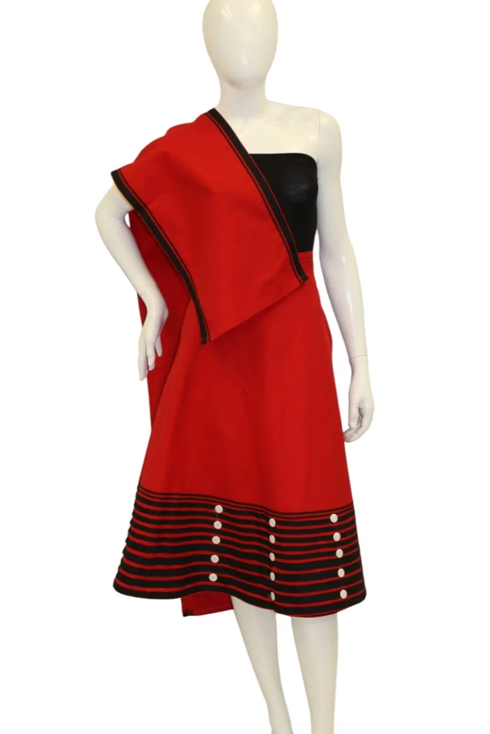 Ladies 2pc Traditional Wrap Skirt And Doek-Red
