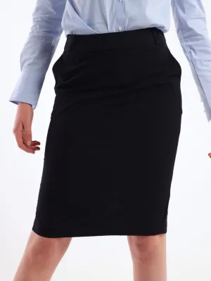 Ladies Double Belt Loop PV Pencil Skirt - Navy