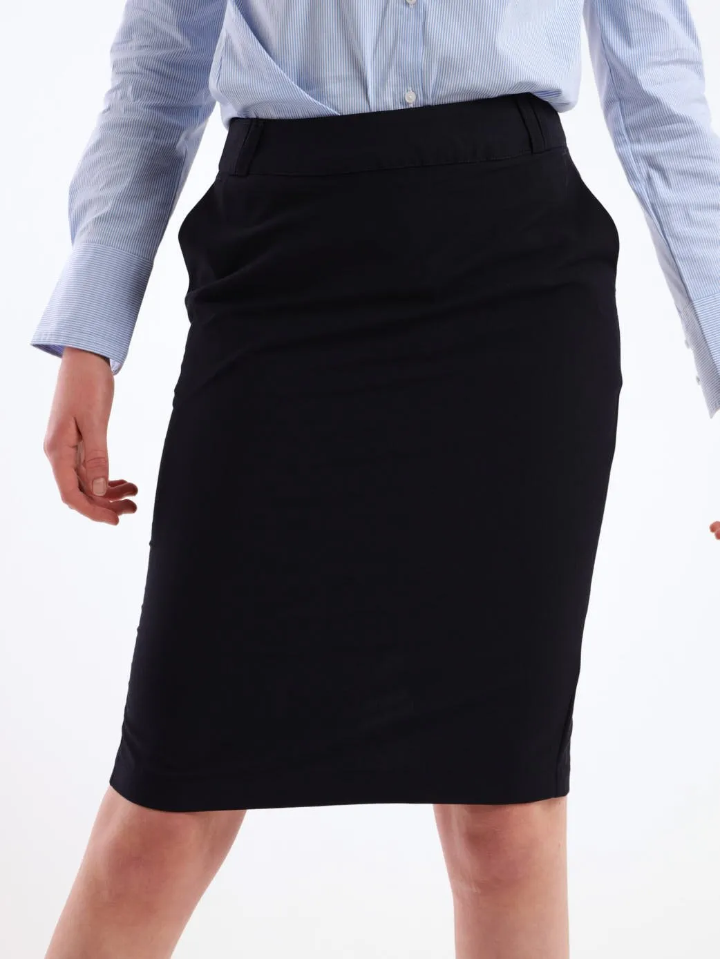Ladies Double Belt Loop PV Pencil Skirt - Navy