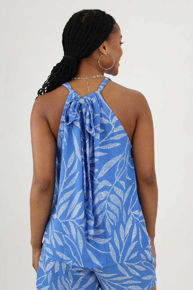 Lanai Leaf Ruched Halter Top - Blue