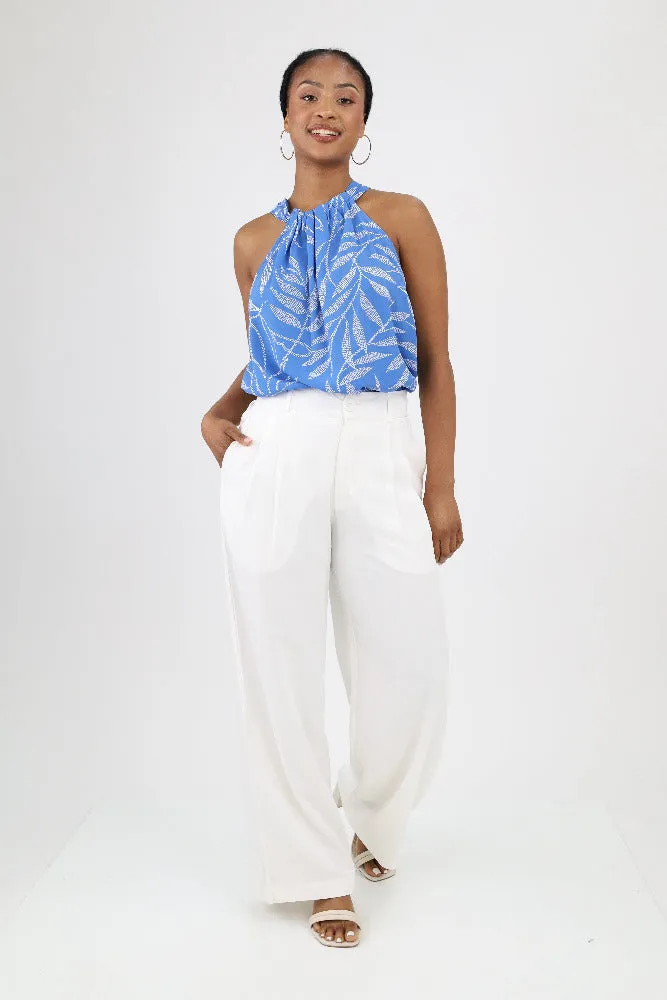 Lanai Leaf Ruched Halter Top - Blue