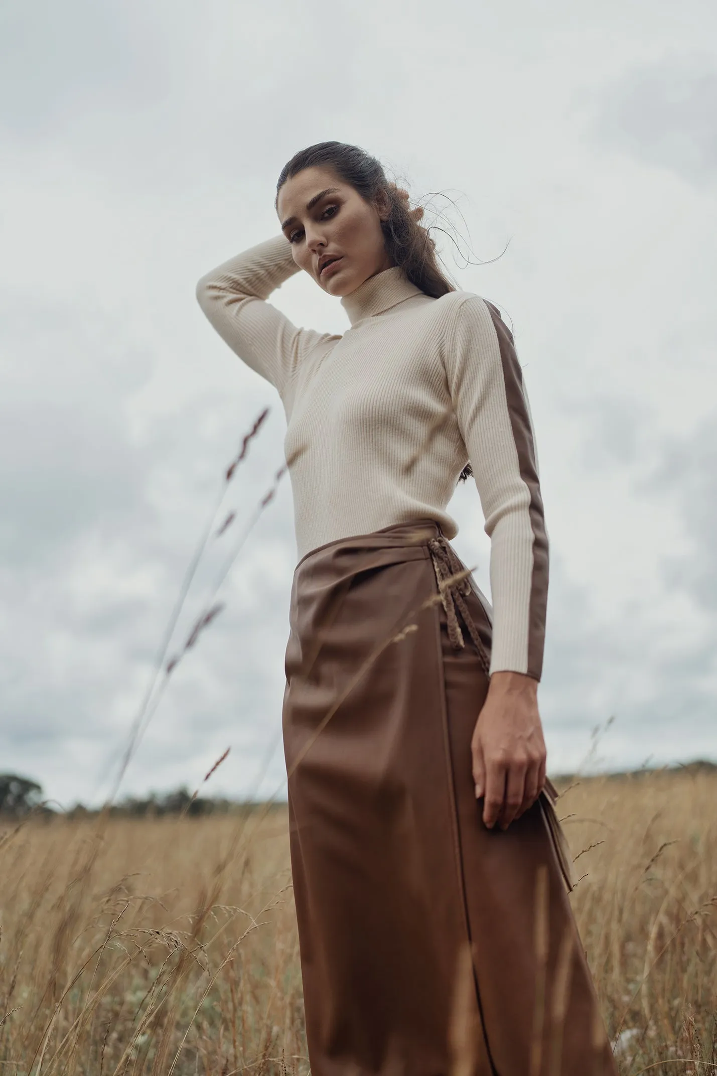 LEATHER FAUX WRAP SKIRT