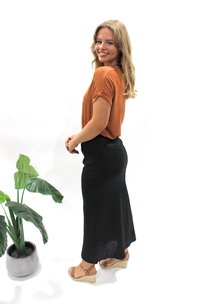 Linen Slip Skirt - Black