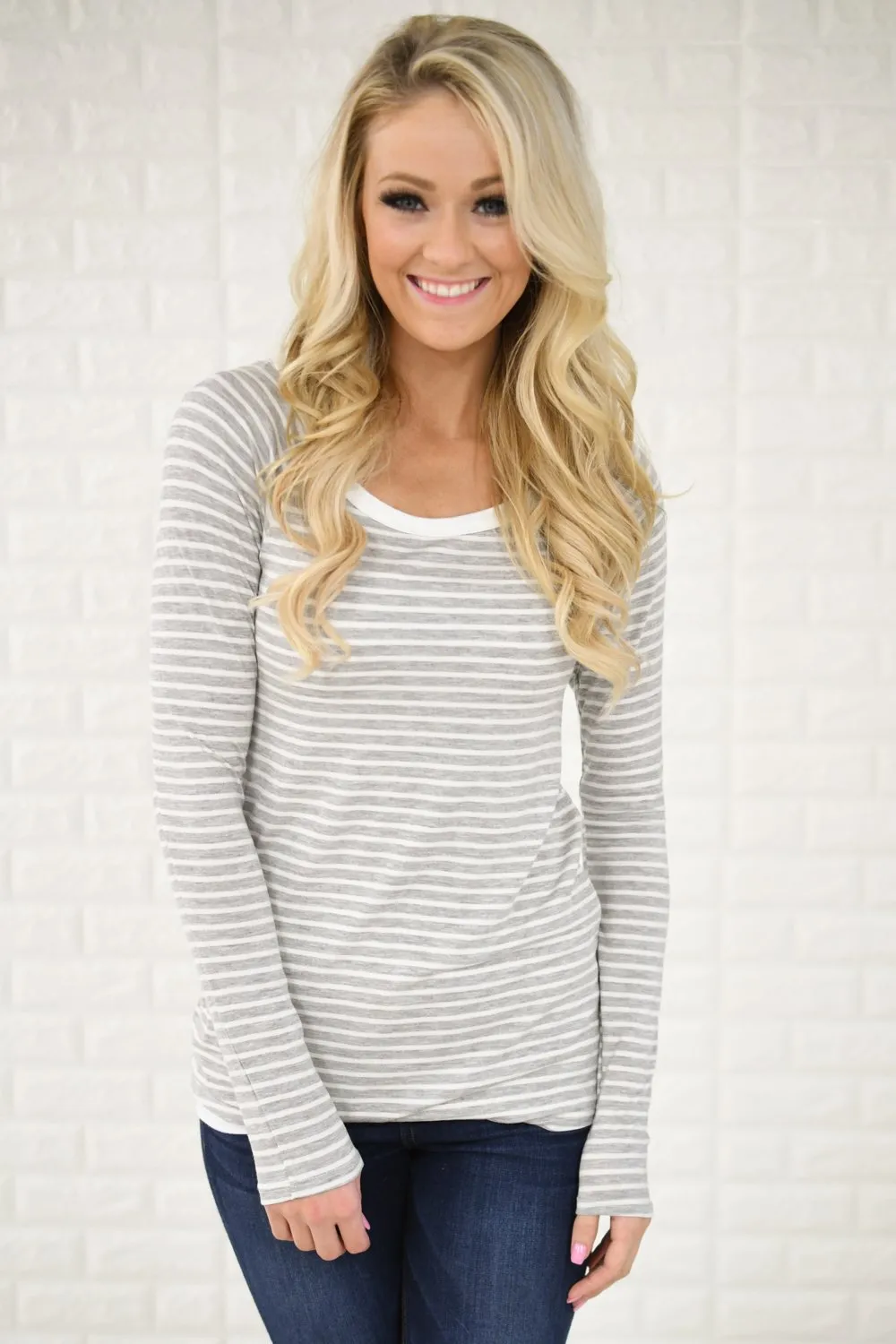 Long Sleeve Grey Striped Top