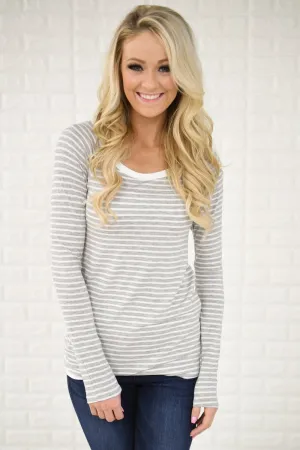 Long Sleeve Grey Striped Top