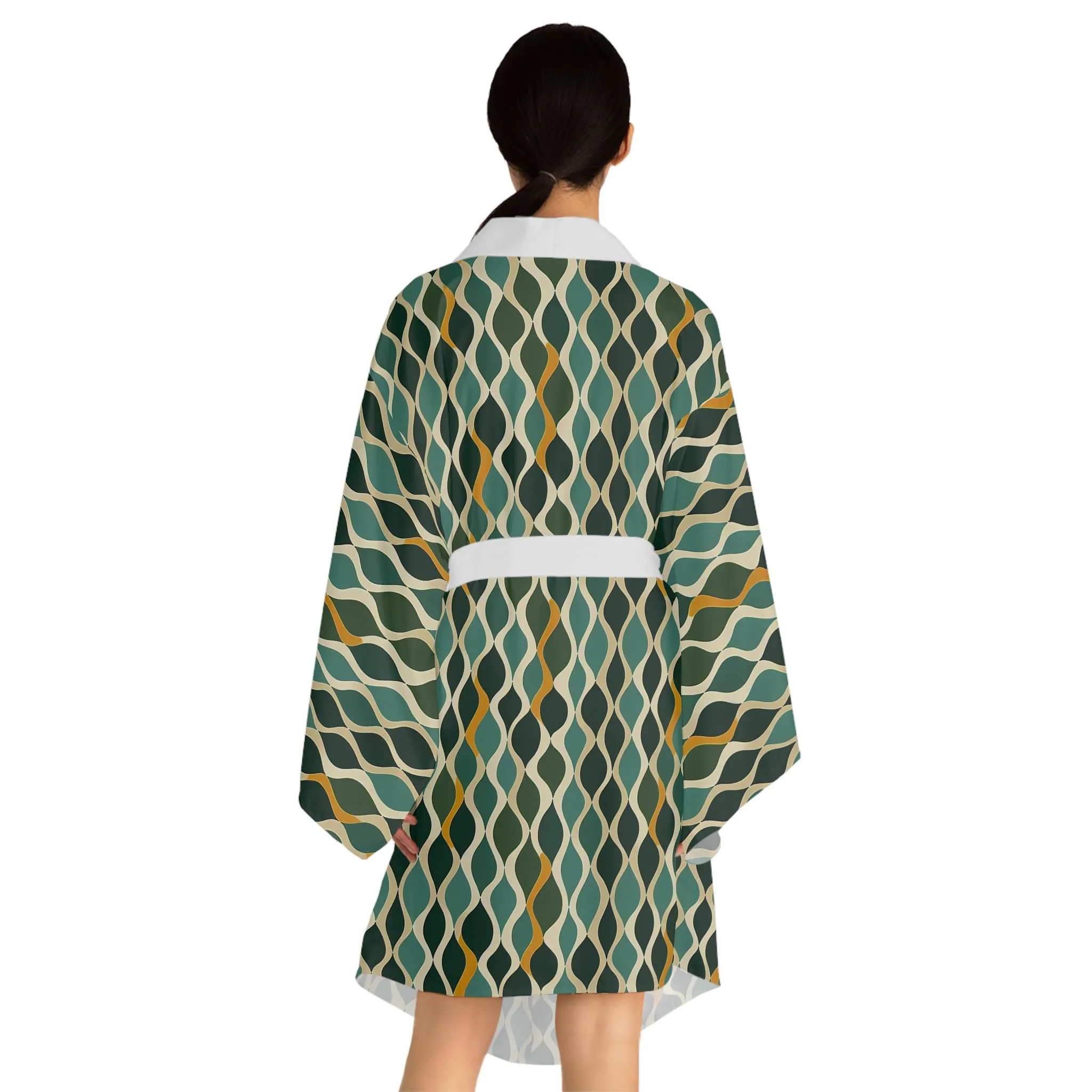 Long Sleeve Kimono Robe - Deco Acqua Ringlets