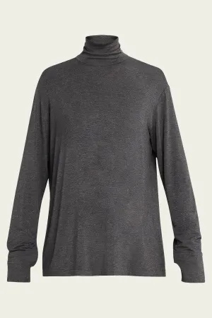 Long Sleeve Turtleneck Easy Fit Top in Dark Grey