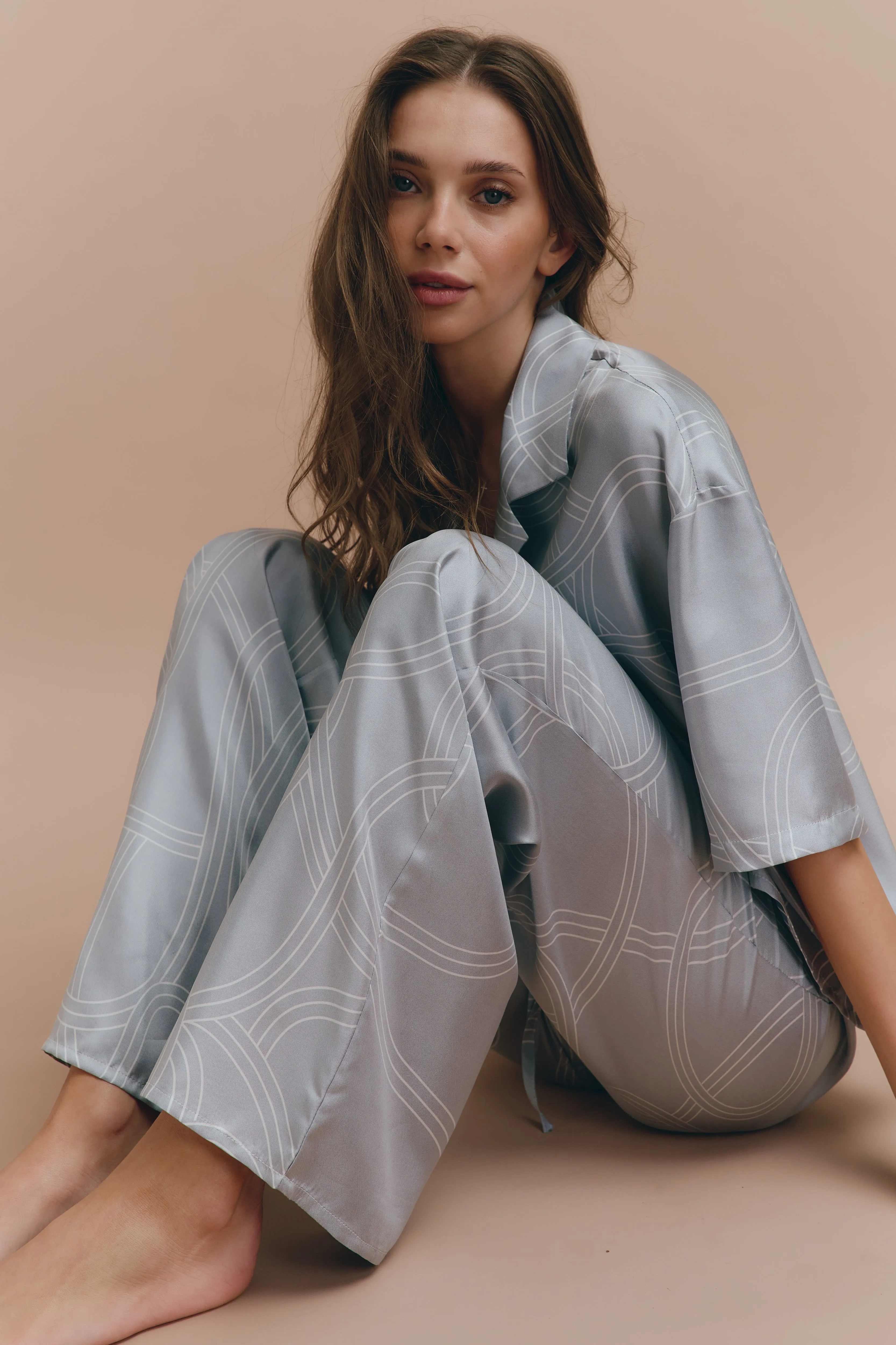 Lora printed silk pjs - Blue