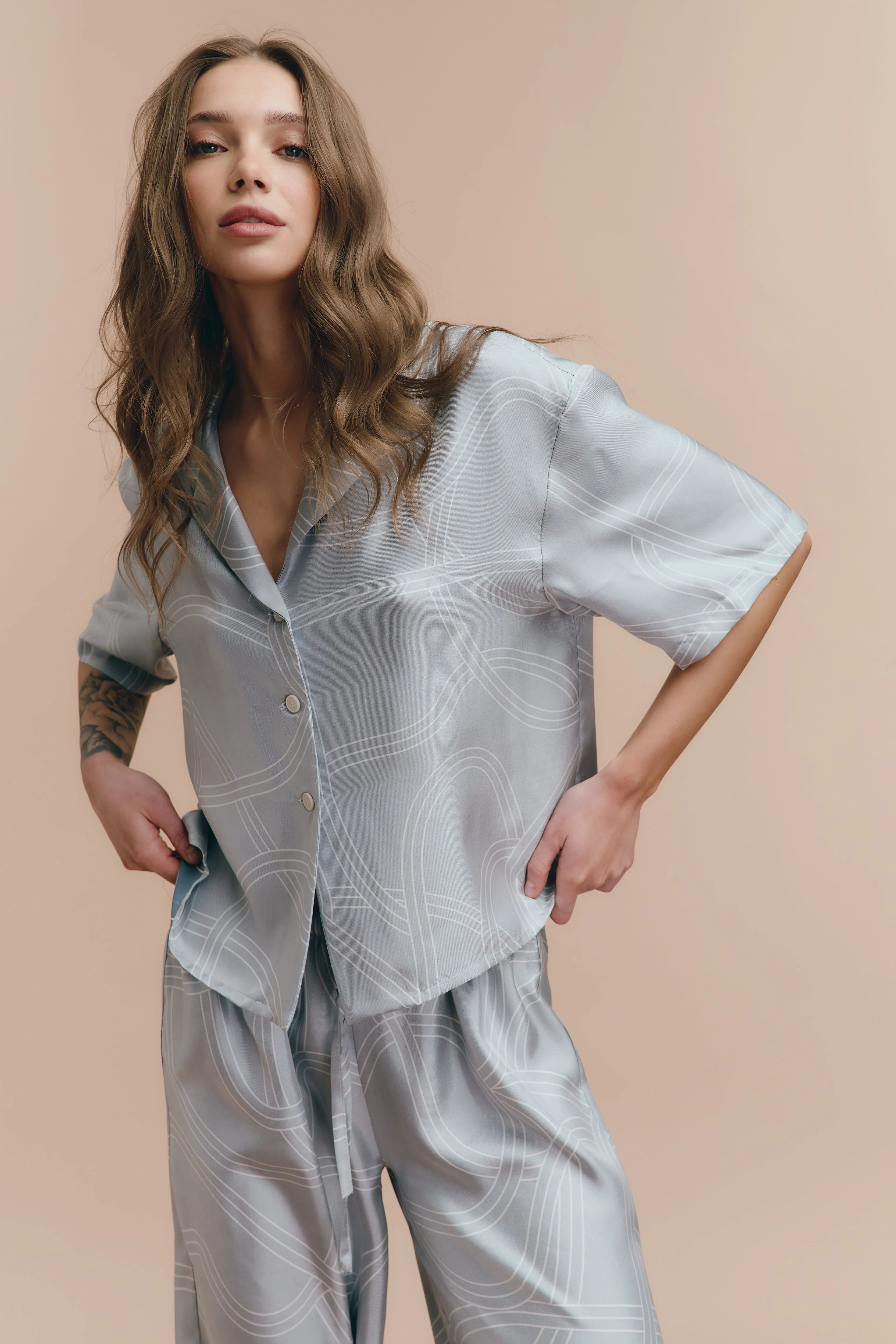 Lora printed silk pjs - Blue