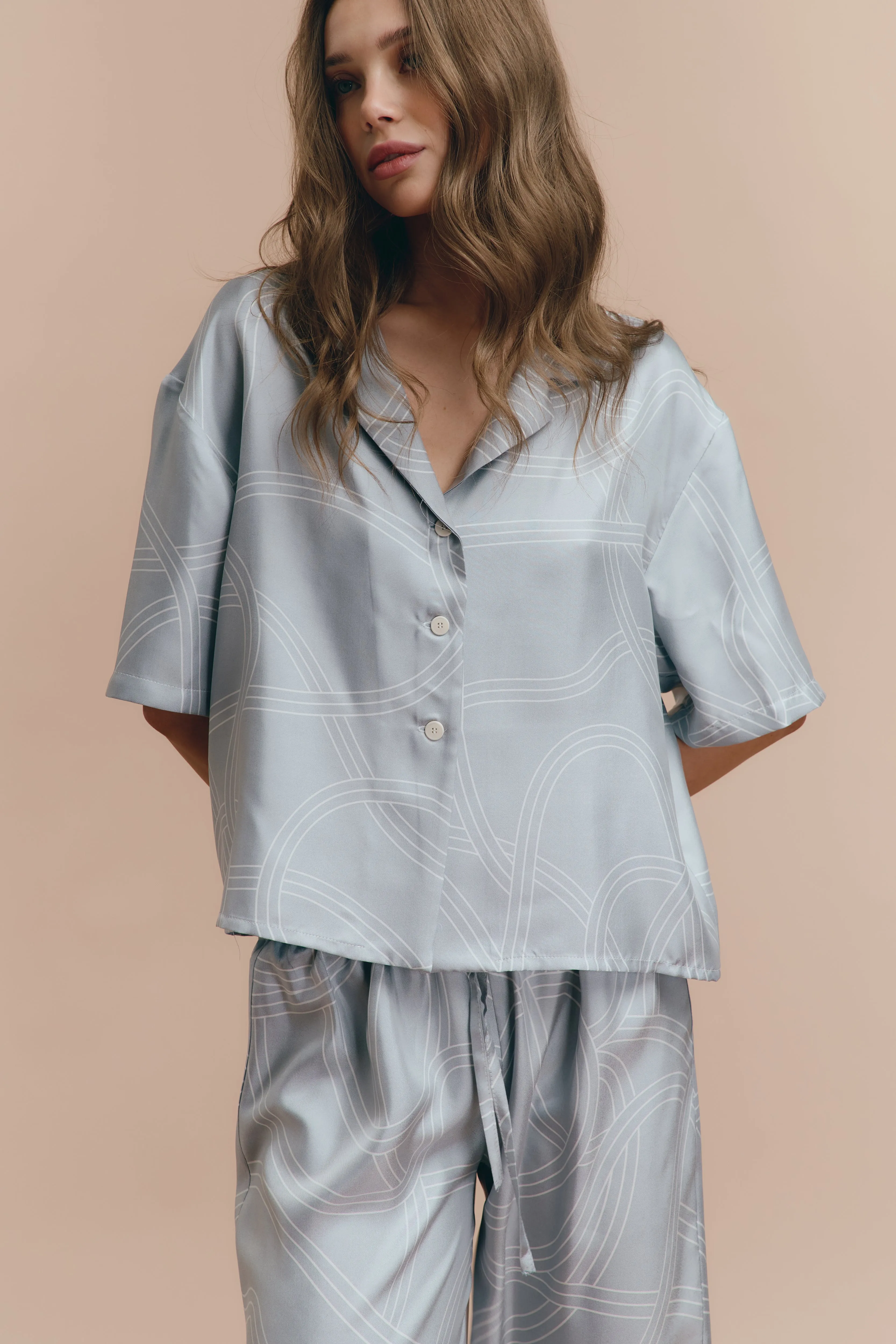 Lora printed silk pjs - Blue