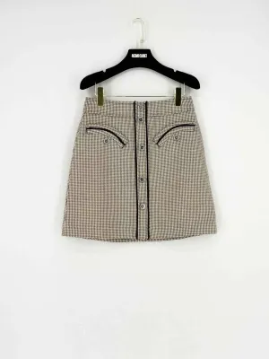 MAJE Brown & Cream Houndstooth Mini Skirt US4