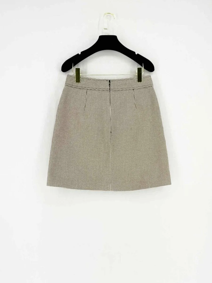 MAJE Brown & Cream Houndstooth Mini Skirt US4