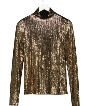 Maje Metallic Ligold Sequin Stretch Woven Top UK 8