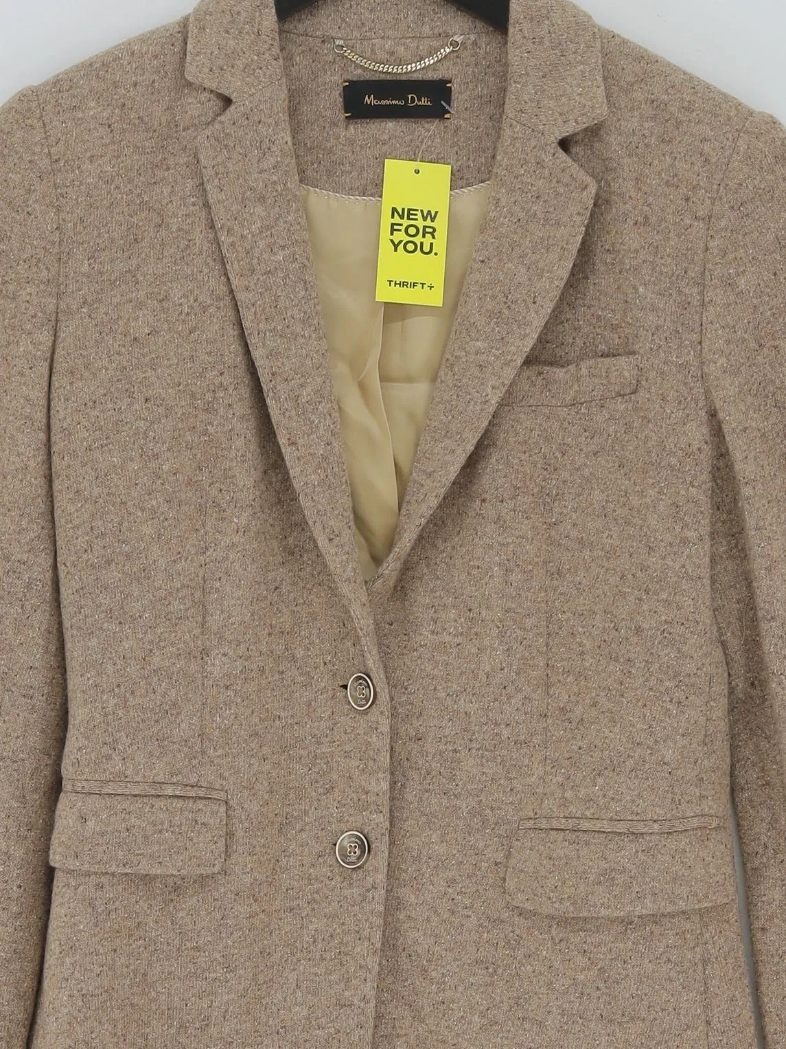 Massimo Dutti Women's Blazer UK 8 Cream Viscose with Other, Polyamide, Wool