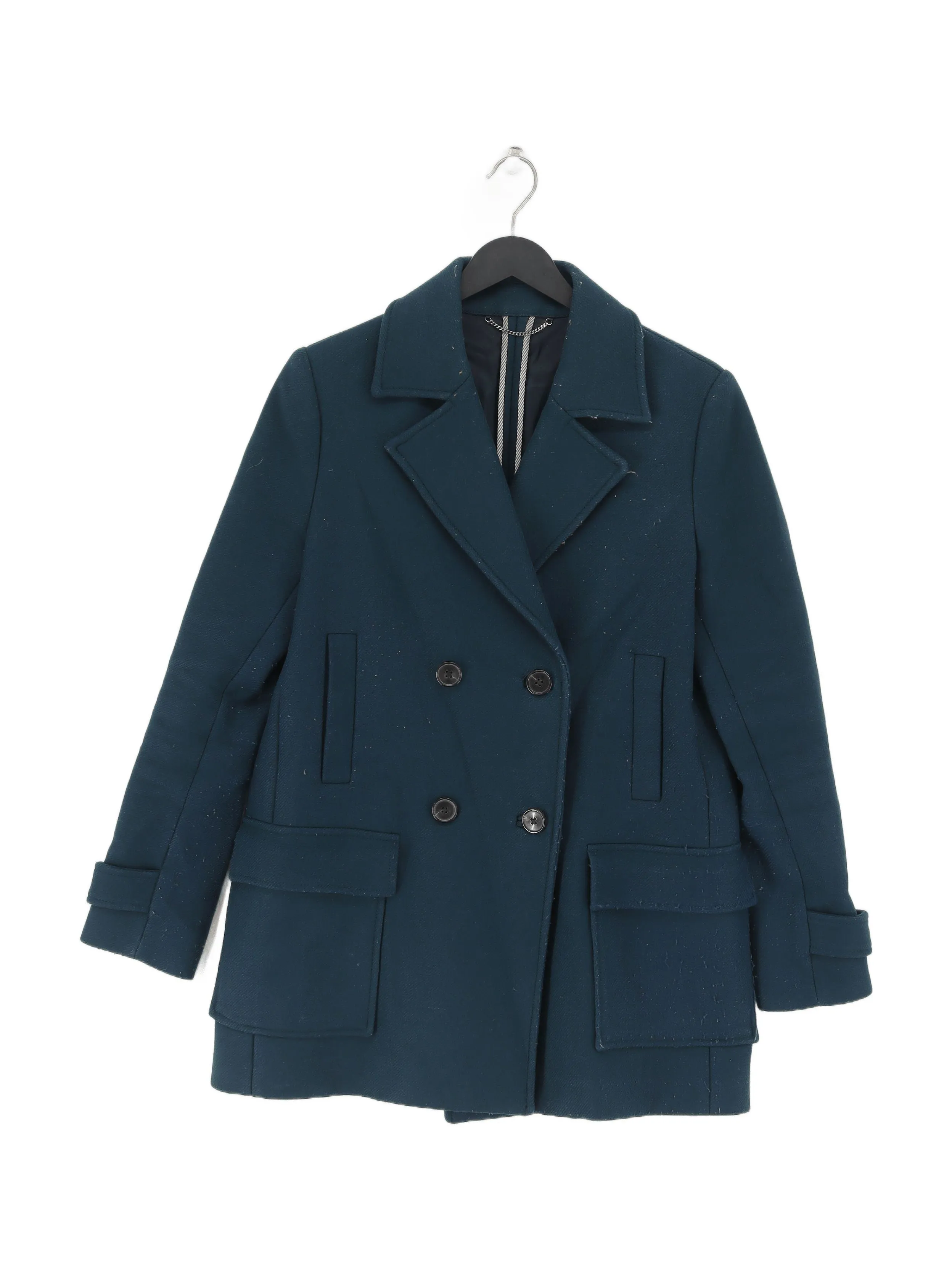 Massimo Dutti Women's Coat UK 12 Green Viscose with Cashmere, Polyamide, Wool