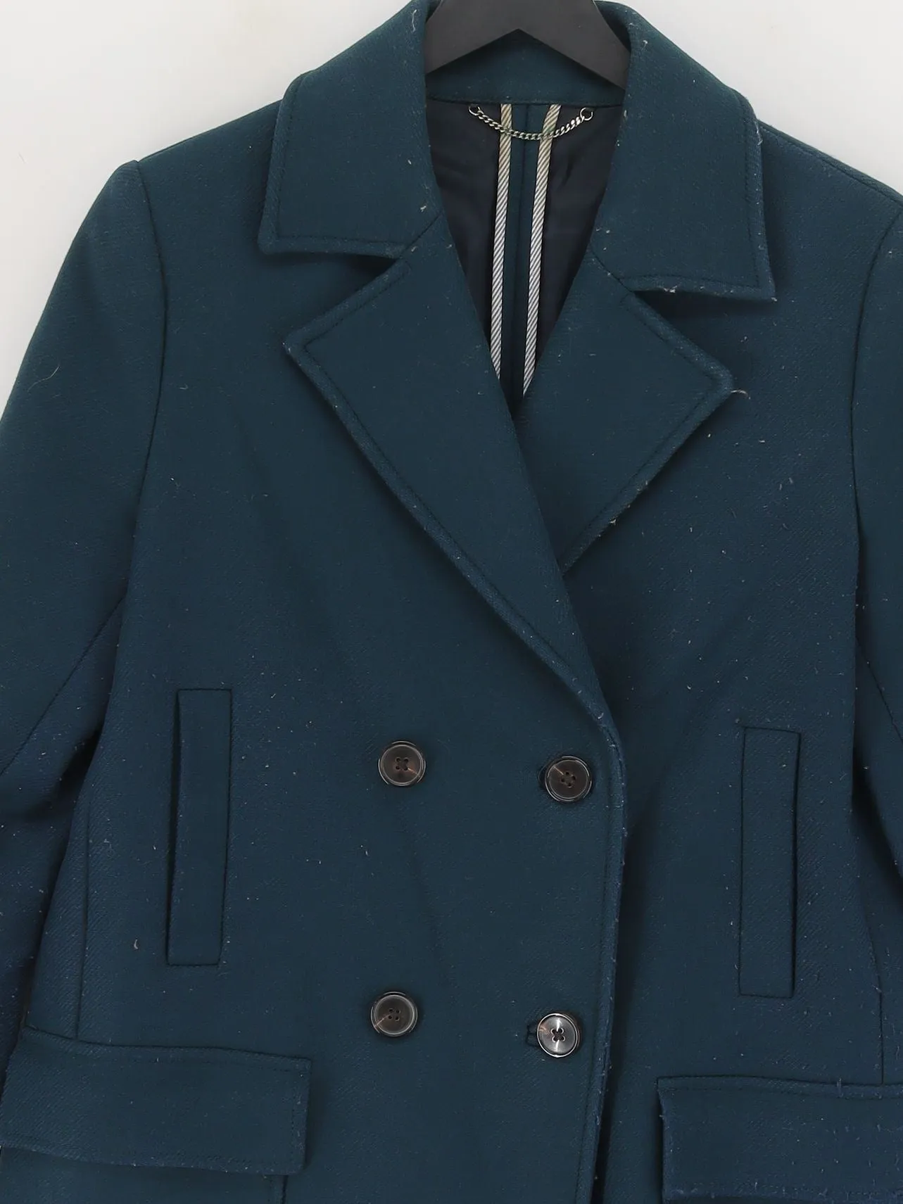 Massimo Dutti Women's Coat UK 12 Green Viscose with Cashmere, Polyamide, Wool