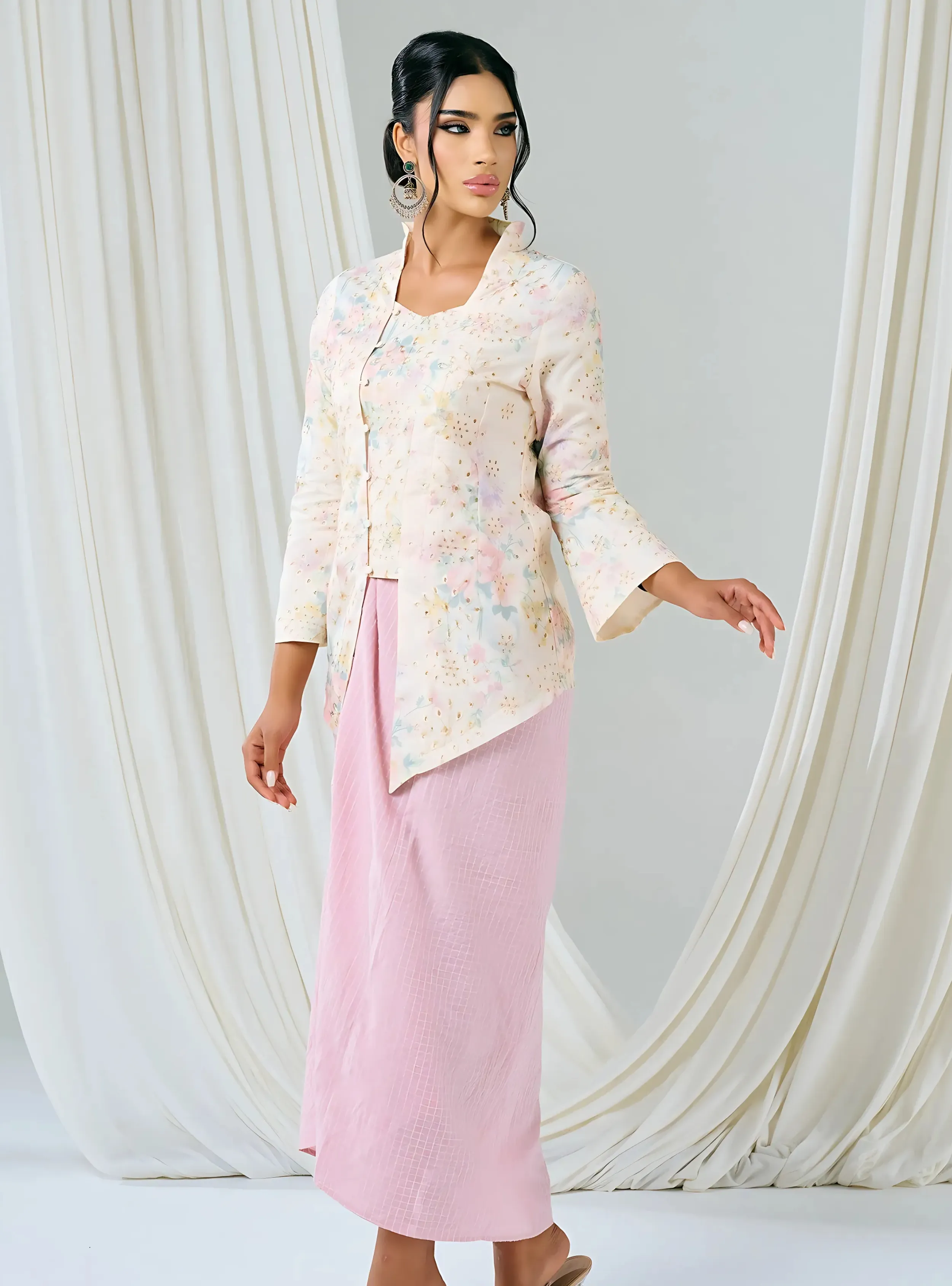 Melly Instant Pario Wrap Skirt Only - Dusty Pink Checked