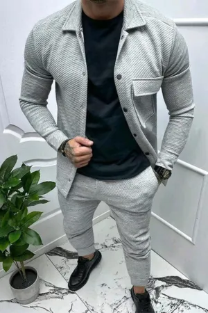 MEN'S SOLID COLOR TWILL JACKET AND CASUAL PANTS TWO-PIECE SUIT